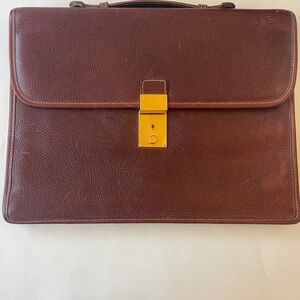 Cole Haan Brown Leather Briefcase with Gold Accent